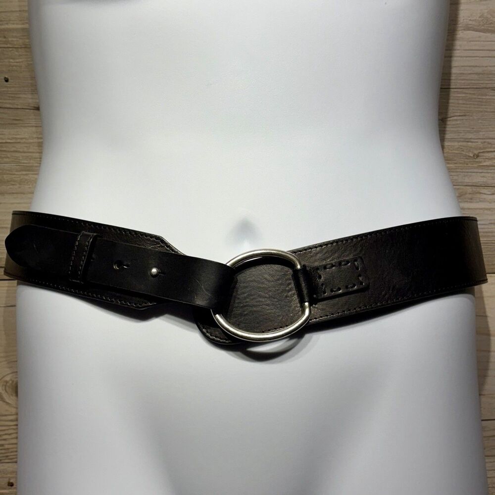 J. Jill Black Italian Leather Hip Ring Belt Women’s M/L 42”-44” Wide Width